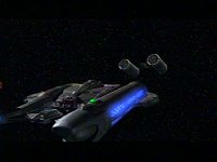 Die Enterprise im Anflug auf die Reparaturstation.