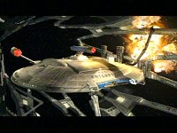 Die Enterprise flieht aus der explodierenden Station.