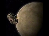 Die Voyager zerstört einen Asteroiden.